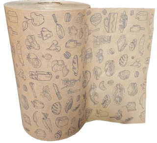 Papier do wędlin ryb serów żywności PE brązowy piktogramy rolka 35cm 10kg atest